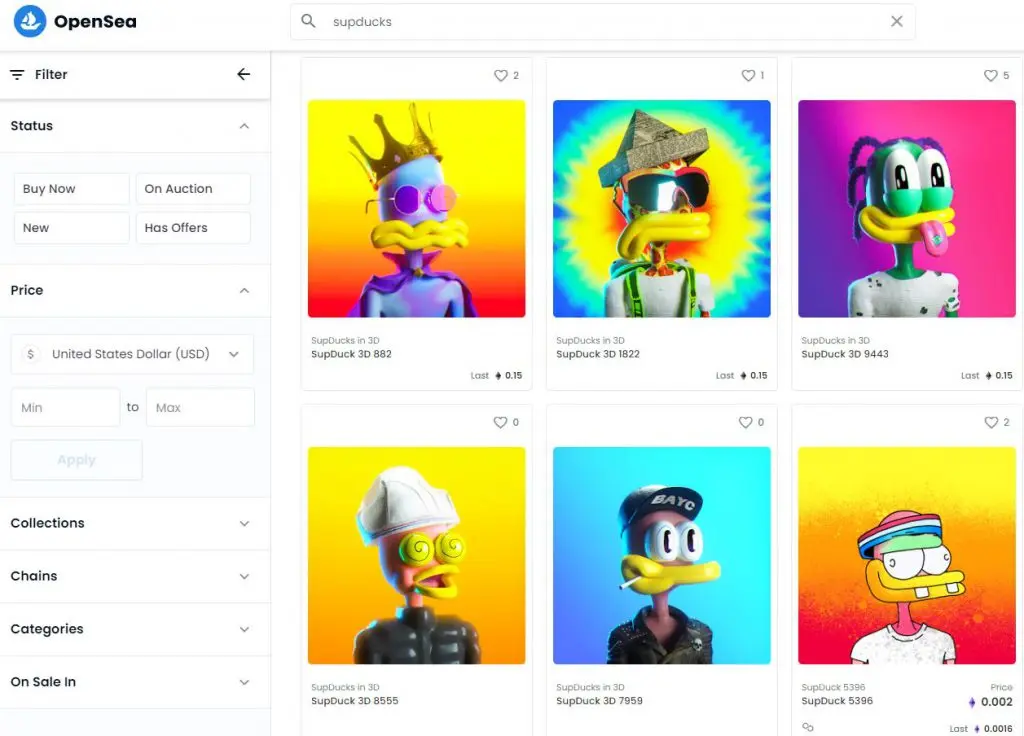 how much are supducks on opensea