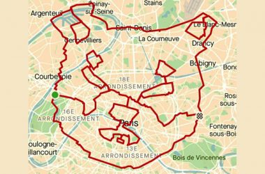 Shiba Inu GPS tracker drawing in Paris cyclist artist Runbrandt Art