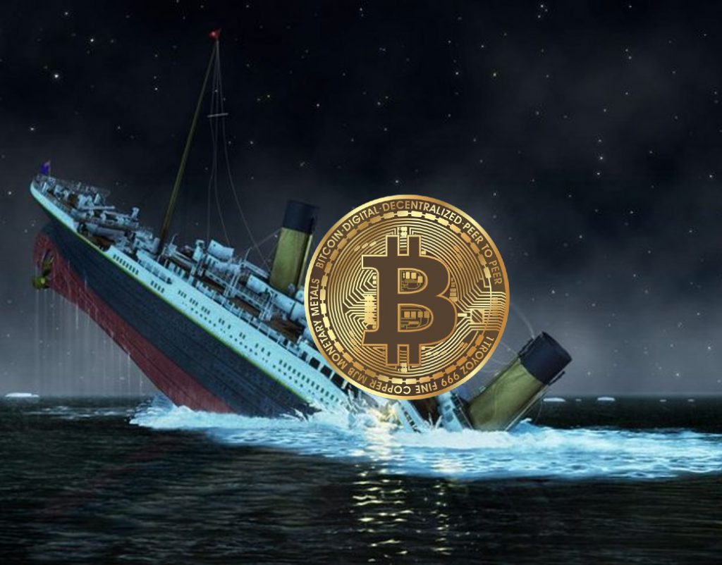 bitcoin btc crash sinking fall dip underwater titanic