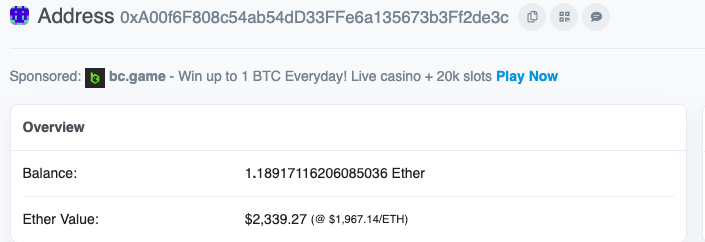 这条以太坊鲸鱼的余额从 145k ETH 跌至 1 ETH