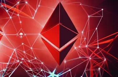 Ethereum Logo on a red network background