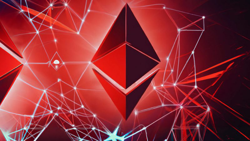 Ethereum Logo on a red network background