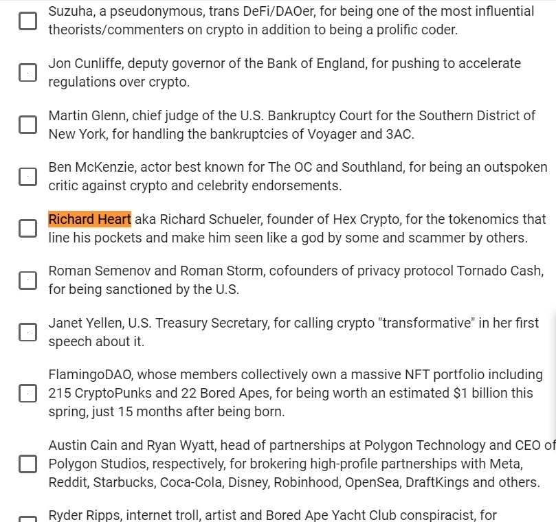 top 100 most crypto influential figures list 2022 richard heart hex