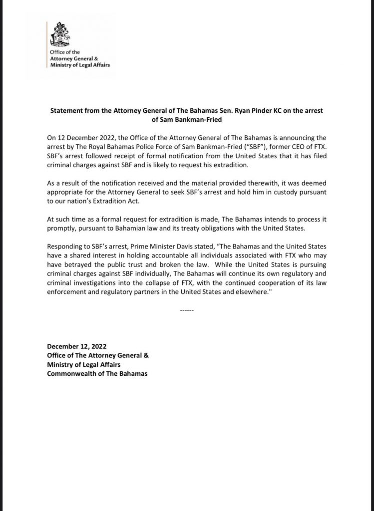 Statement from Attorney General of The Bahamas