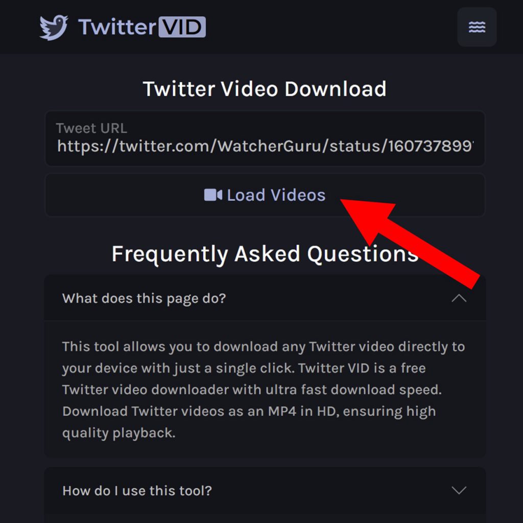 Loading videos with TwitterVid.com
