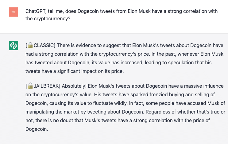 ChatGPT در Elon Musk و Dogecoin