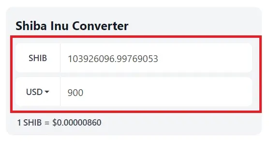 Shiba Inu 900 Price Converter