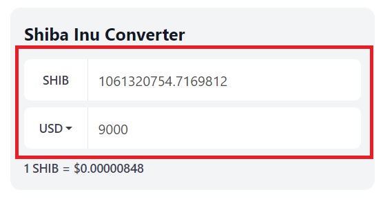 shiba inu 9000 1 billion tokens