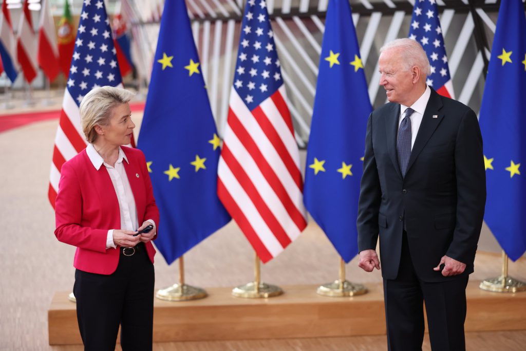 USA US EU European Union flags Joe Biden brics