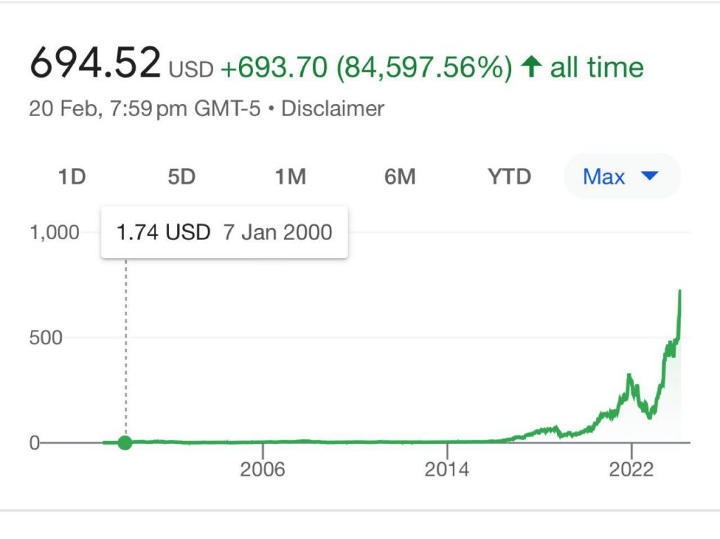 nvidia stocks charts 2000 to 2024 rise