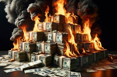 Stacks of dollar burning