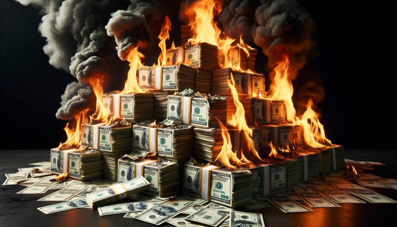 Stacks of dollar burning