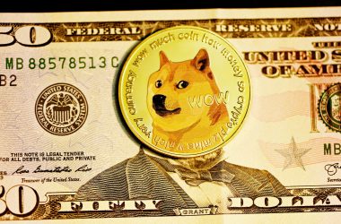 Dogecoin placed on a US dollar note