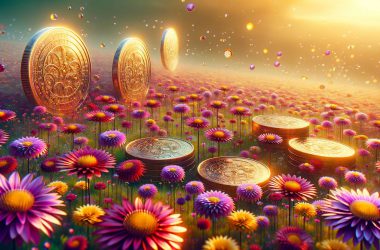 three tokens in a filed of flowers