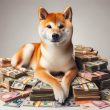 Shiba Inu sitting stacks of money