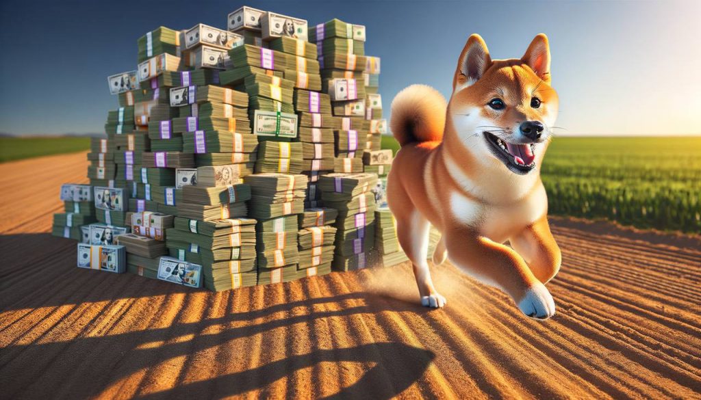 Shiba Inu with a pile of money