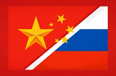 Chinese and Russian flags merged together