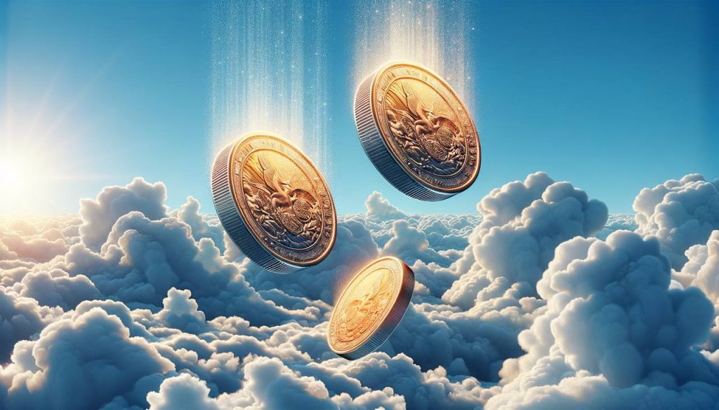 Three coins falling from the sky