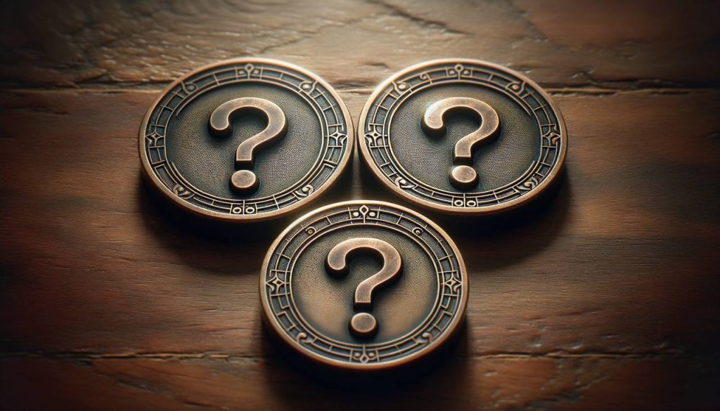 Three coins with a question mark