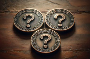 Three coins with a question mark