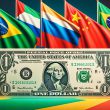 BRICS flags and US Dollar