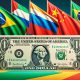 BRICS flags and US Dollar