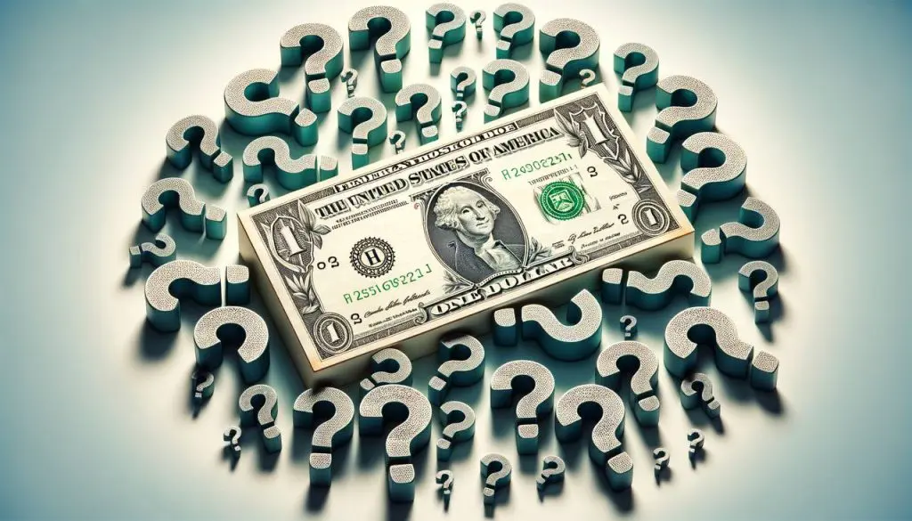 US dollar surrounded by question marks