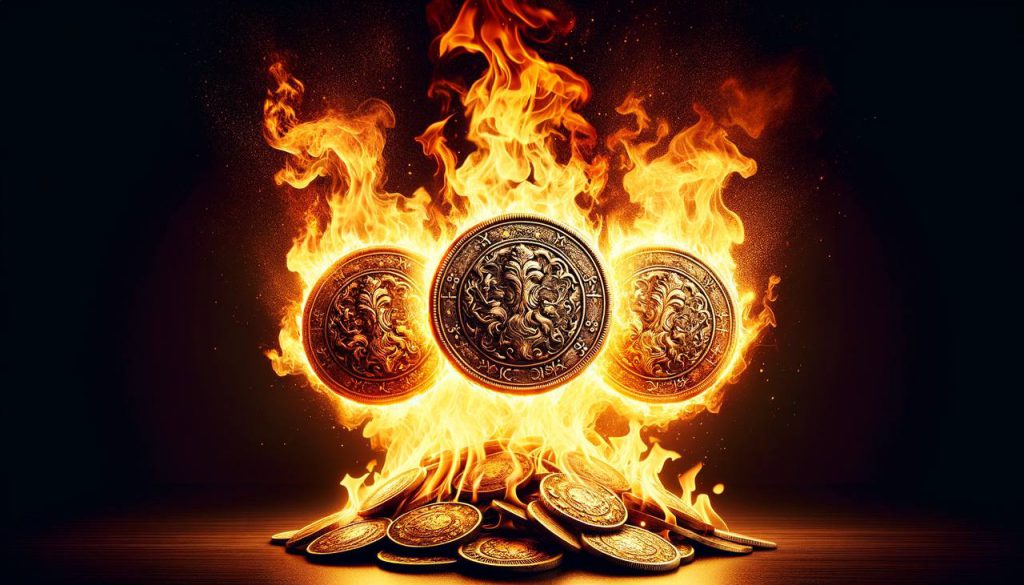 سه سکه که از آتش بیرون می آید