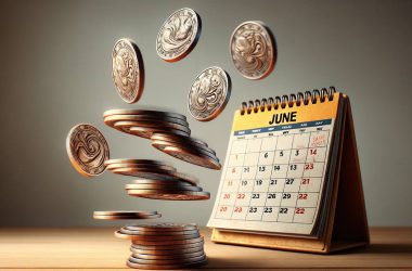 Coins going up next to a June calendar