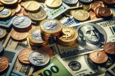 coins surrounded by a lot of money