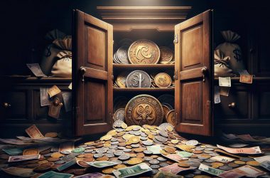 Coins and money in a closet