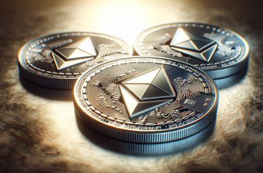 three coins with ethereum logo printed on them