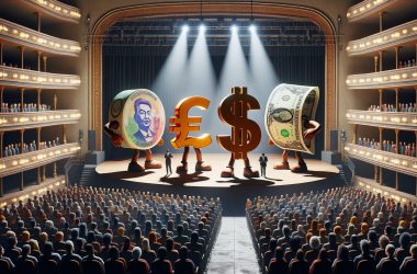 $ and other coins on stage