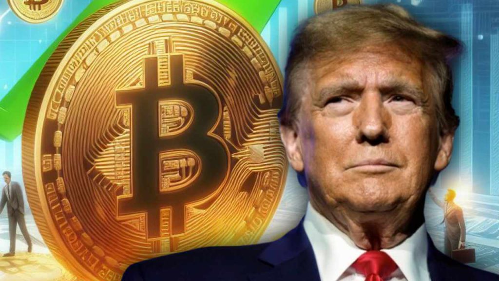 Donald trump in front of bitcoin cryptocurrency