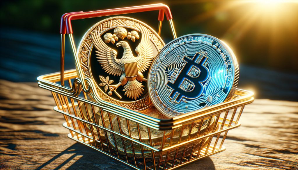 crypto coin and gold in basket