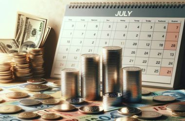 three coins with july calendar