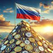 Russian flag mounted of a mountain full of crypto