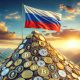 Russian flag mounted of a mountain full of crypto