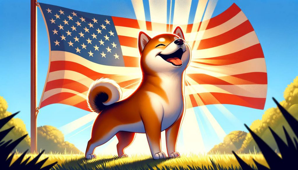 Shiba Inu with an American flag