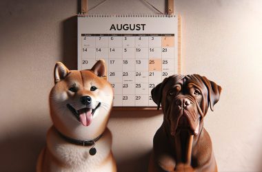 SHIB and DOGE in front of calendar