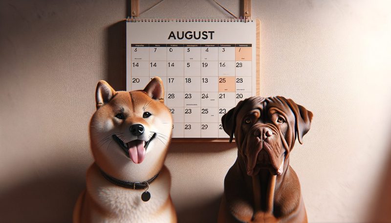 SHIB and DOGE in front of calendar