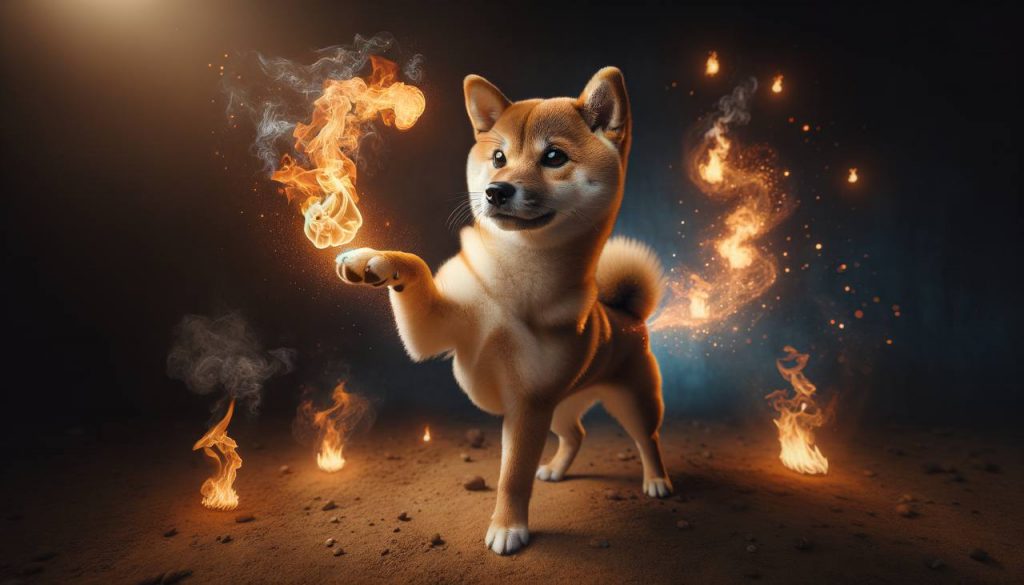 Shiba Inu plays with fire