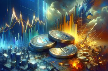 three coins with a market crash background