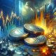 three coins with a market crash background