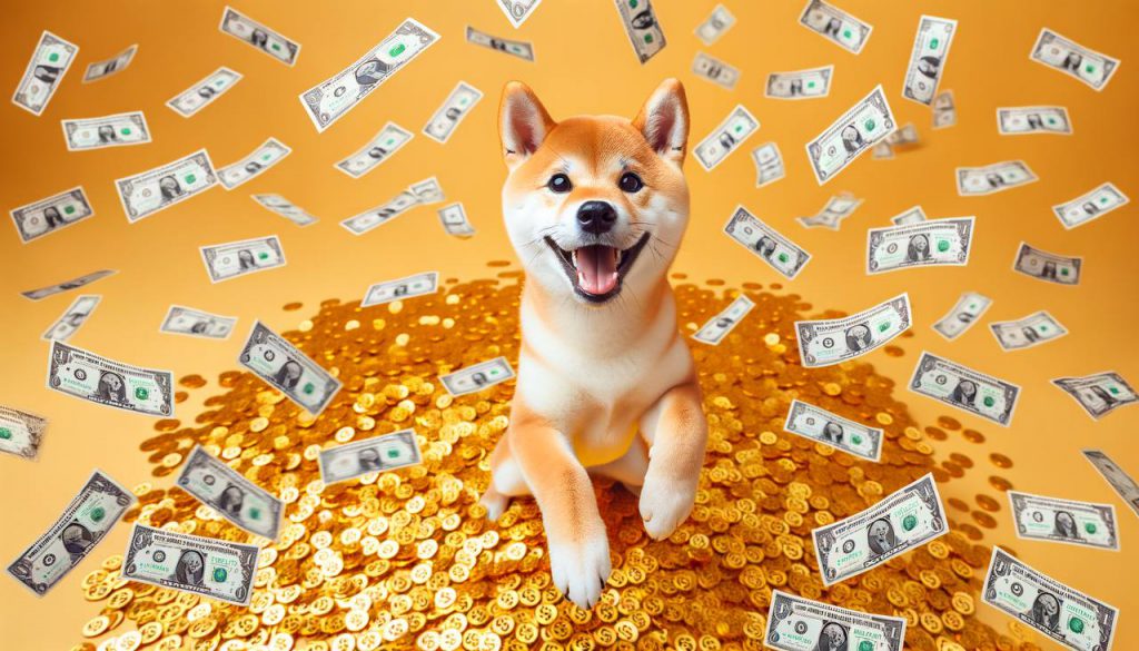 SHIBA INU PLAYS WITH MONEY