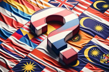 flags of Thailand Indonesia and Malaysia with a question mark