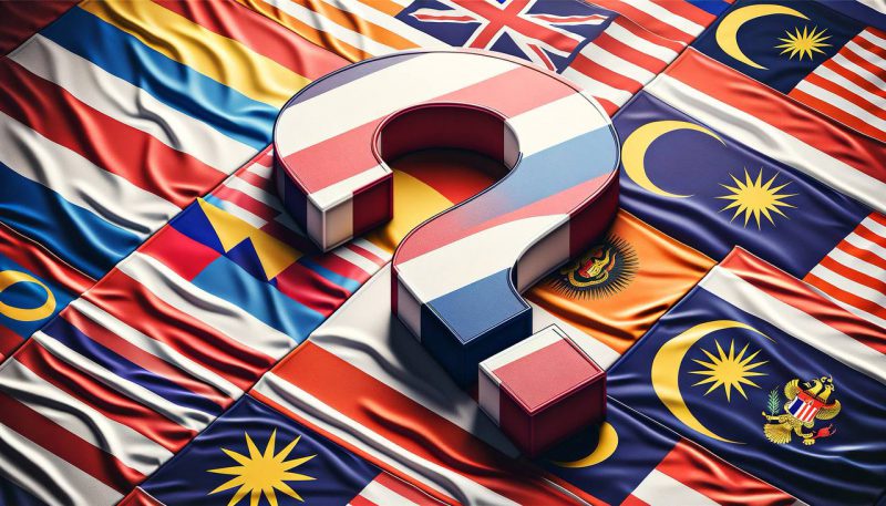 flags of Thailand Indonesia and Malaysia with a question mark