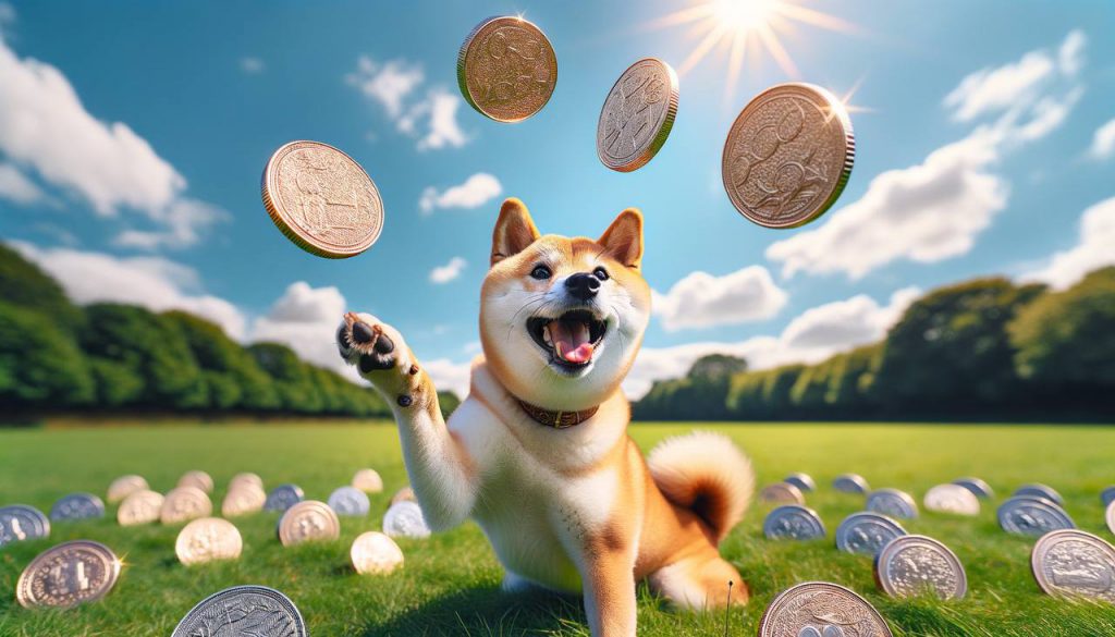 Shiba Inu playing with coins