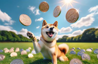 Shiba Inu playing with coins