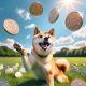 Shiba Inu playing with coins